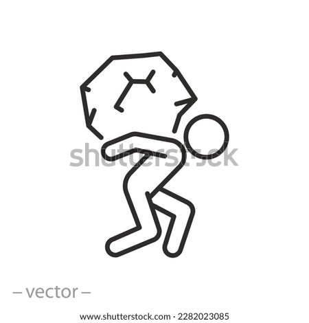 heavy burden icon, man carrying huge stone, big problems, thin line symbol on white background - editable stroke vector illustration eps10 Royalty-Free Stock Photo #2282023085