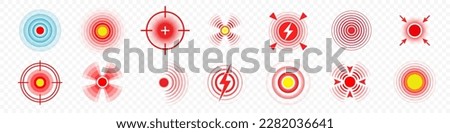 Pain target circles, red radial spot points of throat pain, vector muscle or stomach and body ache icons. Pain target circles for inflammatory medicine or headache painkiller design Royalty-Free Stock Photo #2282036641