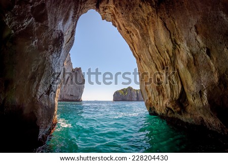 Blue grotto in Capri island, Italy. Inside cave view. Royalty-Free Stock Photo #228204430