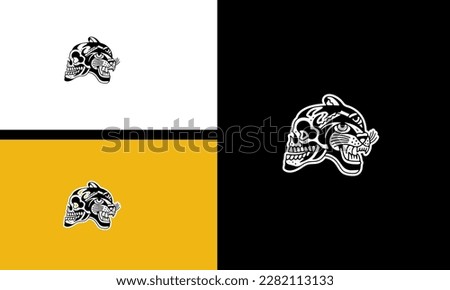 head tiger and head skull vector line art design