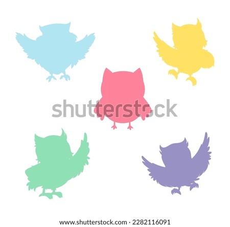 Funny Colorful Owl. Set Of 5