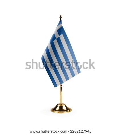 Small national flag of the Greece on a white background.