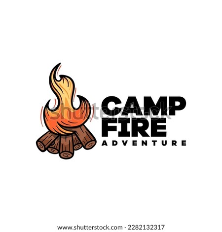Campfire Logo designs with hand drawn style, sport camping, campfire, emblem camping, hobby. Vintage camping sign with a fire Royalty-Free Stock Photo #2282132317