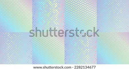 Hologram texture patterns, glitter foil with rainbow gradient, vector holographs. Holographic backgrounds of metal iridescent color mesh and silver blend gradation with hologram patterns Royalty-Free Stock Photo #2282134677