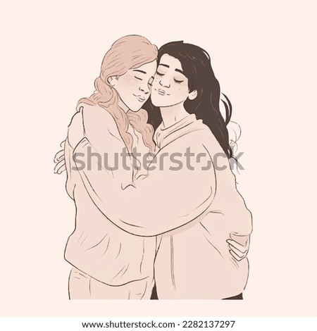A lesbian couple. LGBT, lesbians. Valentine's Day. Fall in love Bisexual. Happy couple together hugging. Women with a homosexual orientation. Vector Royalty-Free Stock Photo #2282137297