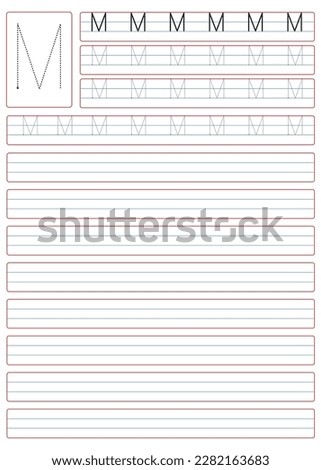 Alphabet Letter M. Tracing Worksheet. Alphabet letters tracing worksheet with all alphabet letters. A4 paper ready to print.