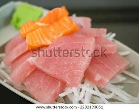 delicious sashimi of swordfish served in plate