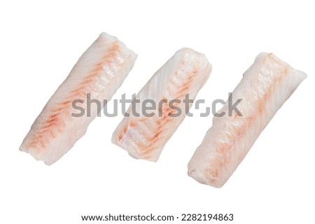 Raw Norwegian cod fish fillet on kitchen table. Isolated on white background