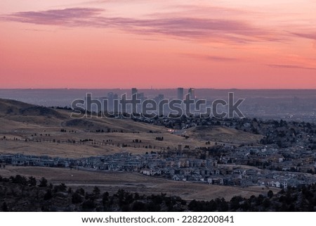 Landscape view of Denver skyline at sunrise