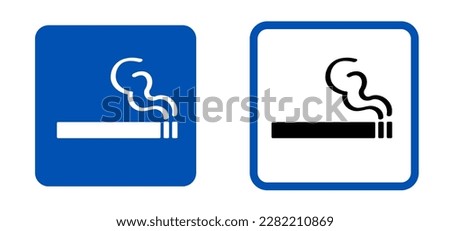 permitting. Smoking allowed prohibition sign. Cartoon smoking icon or pictogram. Smoke signage or smoking here. Cigarette, tobacco or smoke area or zone. Mandatory, blue symbol for public places