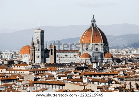 Best beautiful panorama of Florence with La Cattedrale di Santa Maria del Fiore, stock photo