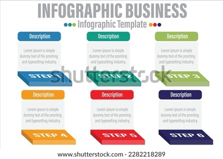  Colourful infographic steps with text boxes. Business concept with 6 steps or Six option.