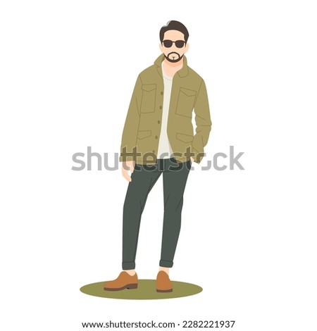 confident hipster man standing in casual outfits illustration