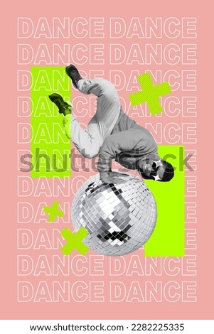 Creative retro 3d magazine collage image of happy smiling guy dancing having fun isolated painting background