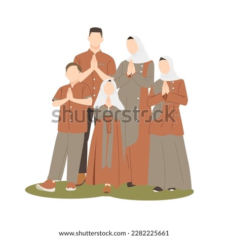portrait of muslim family take a picture together vector illustration