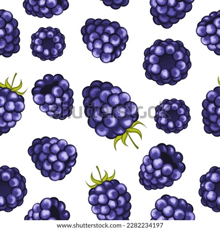Natural fresh organic forest raspberry with green leaves. seamless pattern vector illustration.Purple, juicy, summery, fruity. for wrapping paper and textiles,clothing design and food packaging Royalty-Free Stock Photo #2282234197