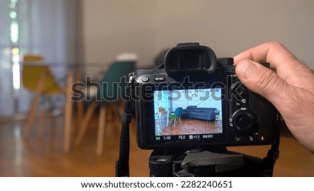 Milan -  Photographer real estate - videos and photos of interiors of houses for sale - home staging in the kitchen and living room blue wall - professional photographic  shooting  indoor at home  Royalty-Free Stock Photo #2282240651