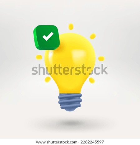 Lighting bulb icon with green check mark. 3d vector icon 

 Royalty-Free Stock Photo #2282245597