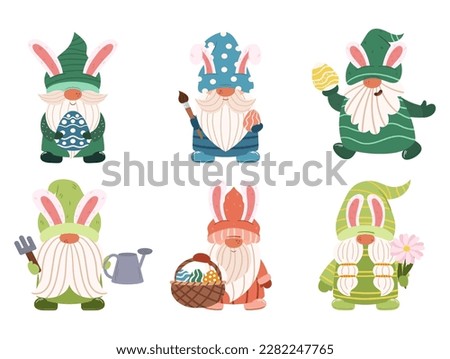 Set Of Cute Easter Gnomes With Rabbit Ears and Eggs in Pastel Colors And Intricate Designs. Dwarfs For Easter-themed Decor, Greeting Cards, And Social Media Graphics. Cartoon Vector Illustration Royalty-Free Stock Photo #2282247765