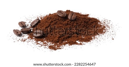 Heap of ground coffee and beans on white background Royalty-Free Stock Photo #2282254647