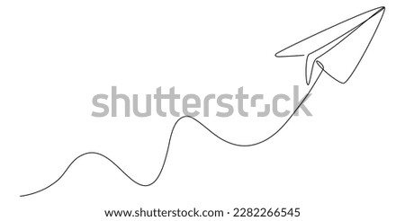 Paper airplane flight continuous line drawing. Vector illustration isolated on white.