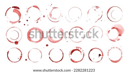 Vine Stain Set Isolated, Red Drink Round Print, Glass Stamp, Watercolor Rings Collection, Vine Stain on White Background