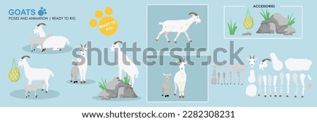 Mother Goat vector with baby kid goat ready to rig for animation. Black mountain goat collection, multiple poses, cute character.	 Royalty-Free Stock Photo #2282308231