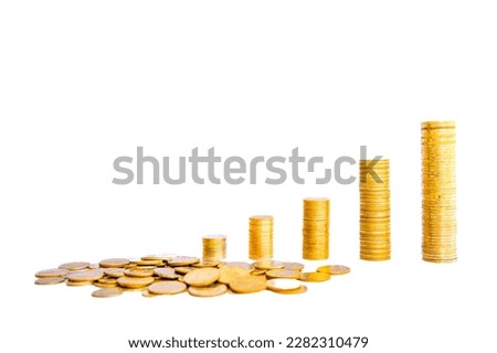 Coins stacked on floor and coins stacked on white background, investment concept, business concept, finance concept, business growth concept