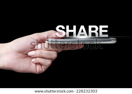 Hand holding smartphone with share icon