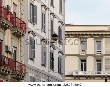 Exterior buildings architecture on the Via Caracciolo ( Lungomare di Napoli a Mergellina) promenade at the Mediterranean sea shore in Naples, Italy Royalty-Free Stock Photo #2282346847