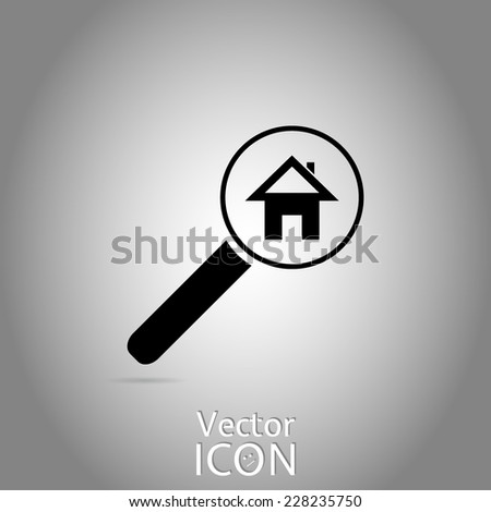 Vector searching for house of home with magnifying icon. Flat style