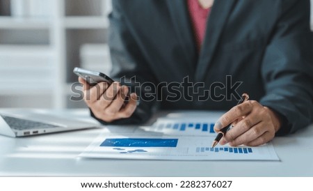 Investor increases revenue share small business stock market report and financial dashboard with key performance indicators (KPI) finance chart of business intelligence (BI) Royalty-Free Stock Photo #2282376027