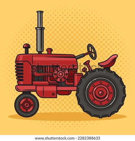 Old tractor pinup pop art retro raster illustration. Comic book style imitation.