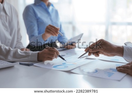 Business people together meeting and making presentation business analysis discussion business growth graph and chart business idea finance and marketing.