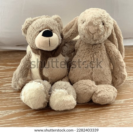 Teddy bear and rabbit soft toys