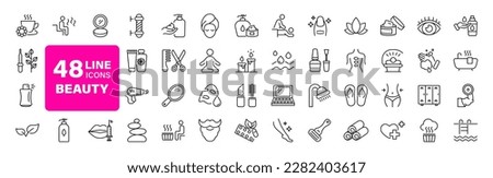 Beauty and Spa set of web icons in line style. Cosmetics services Spa icons for web and mobile app. Spa treatments, skin care, massage, hyaluronic acid, serum, anti ageing, pore tighten, cosmetology Royalty-Free Stock Photo #2282403617