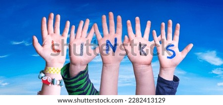 Children Hands Building Word Links, Blue Sky
