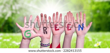 Children Hands Building Word Green, Grass Meadow