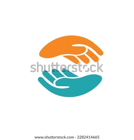 Teamwork Logo abstract two Hands helping. Circle design vector template. Friendship Partnership Support Team work Business Logotype icon.
