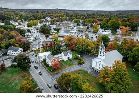 Aerial view of a New Hampshire town in autumn  Royalty-Free Stock Photo #2282426825
