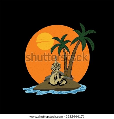 Vector illustration surf themed skull, tropical skull for t shirt design