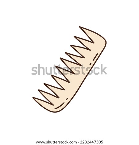 Bamboo comb. Zero waste material for durable use. Useful qualities for hair. Colorful hand drawn vector isolated illustration doodle with contour. Icon clip art wooden hairbrush