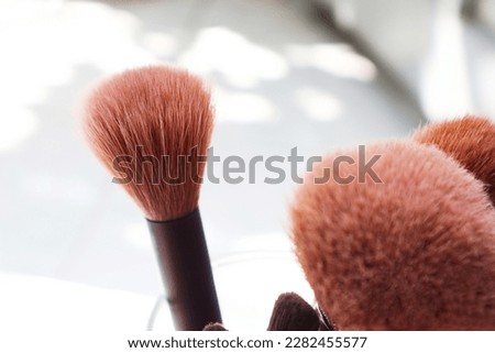 Close-up photo of makeup brushes on a white background.