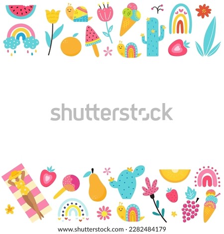 Background of hand drawn colourful summer elements