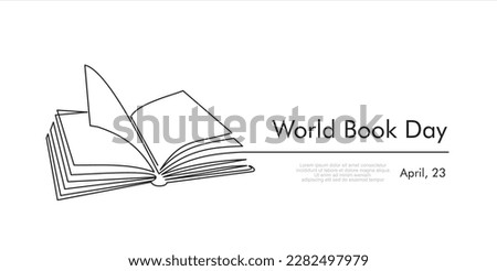 World book day. April, 23. Continuous one line drawing of an open book with flying pages. Vector illustration 