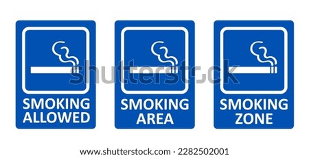permitting. Smoking allowed prohibition sign. Cartoon smoking icon or pictogram. Smoke signage or smoking here. Cigarette, tobacco or smoke area or zone. Mandatory, blue symbol for public places Royalty-Free Stock Photo #2282502001