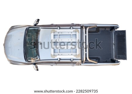 Pick up truck with open trunk above top drone view isolated Royalty-Free Stock Photo #2282509735
