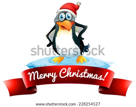 Merry Christmas with penguin label on white