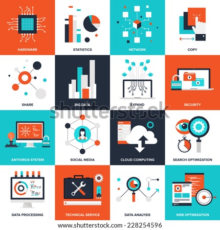 Abstract flat vector illustration of technology concepts. Elements for mobile and web applications. Royalty-Free Stock Photo #228254596