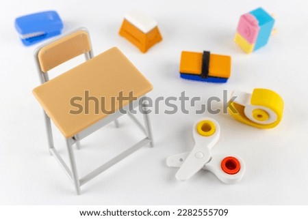 Toy study desk and stationery. school image